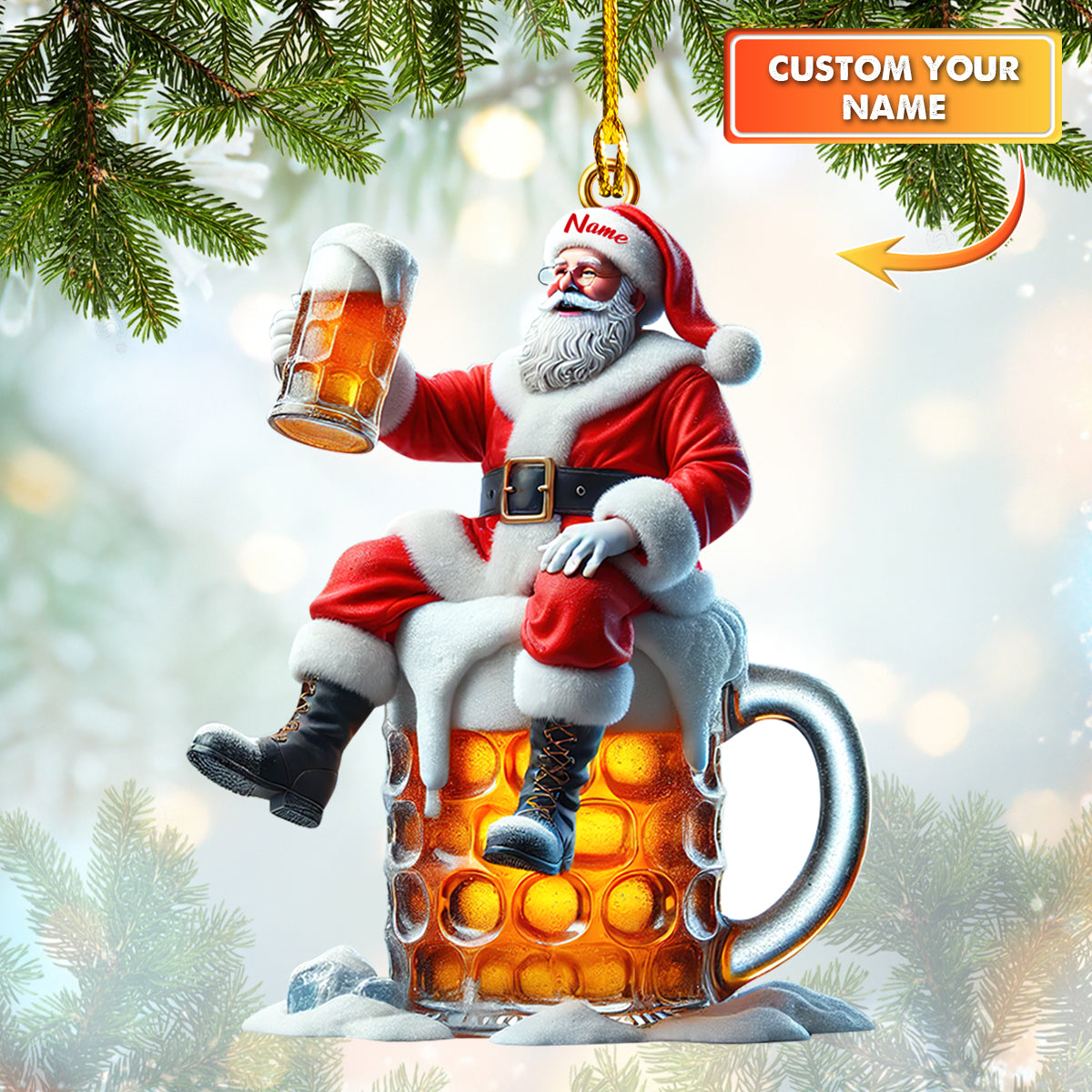 Santa Beer Mug Christmas Ornament - Festive Cheers for Beer Lovers