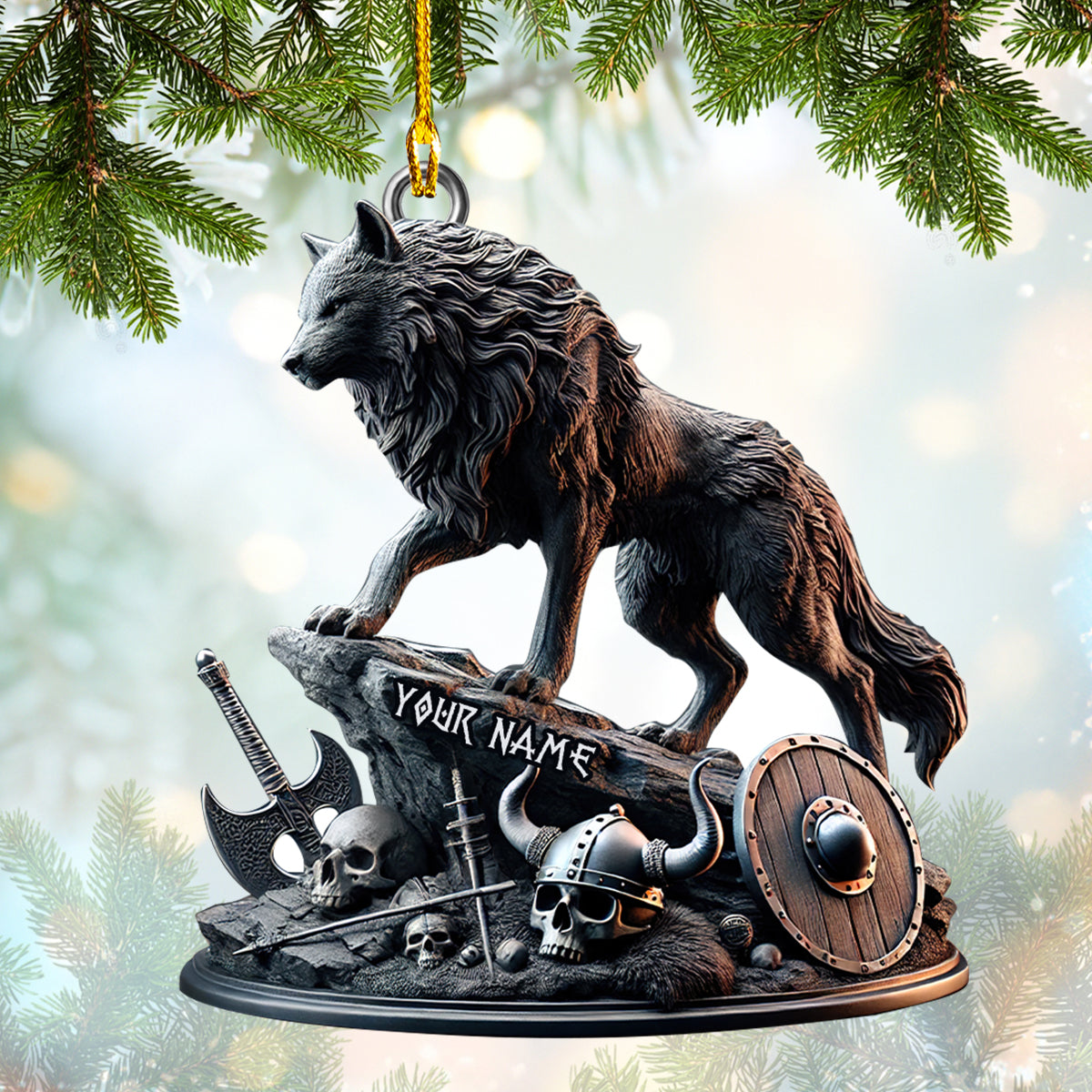 Personalized Viking Wolf Christmas Ornament – Custom Name Decoration for Nordic Enthusiasts