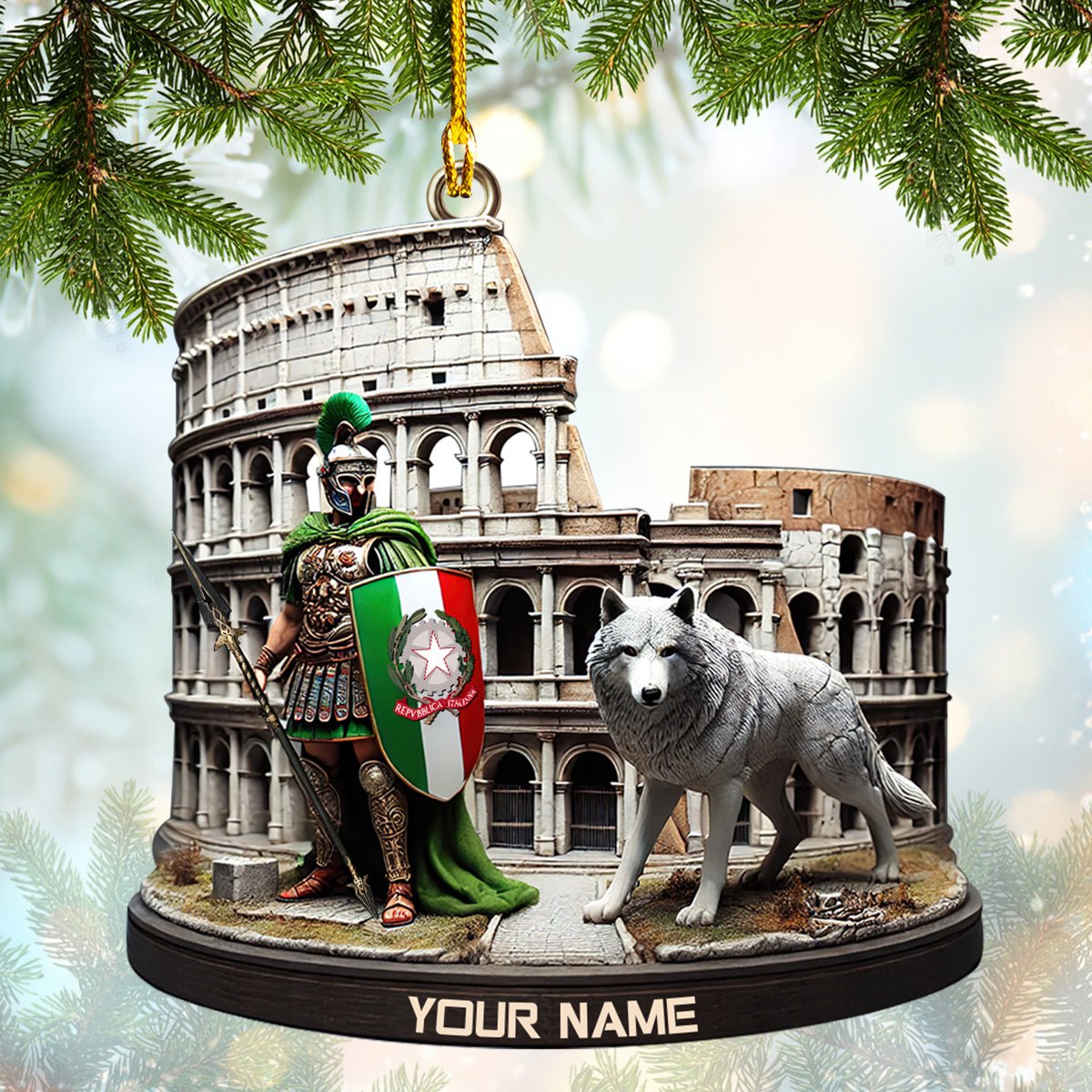 Italian Warrior And Wolf With Colosseum Ornament Custom Name Home Decor Gift For Italy Lovers