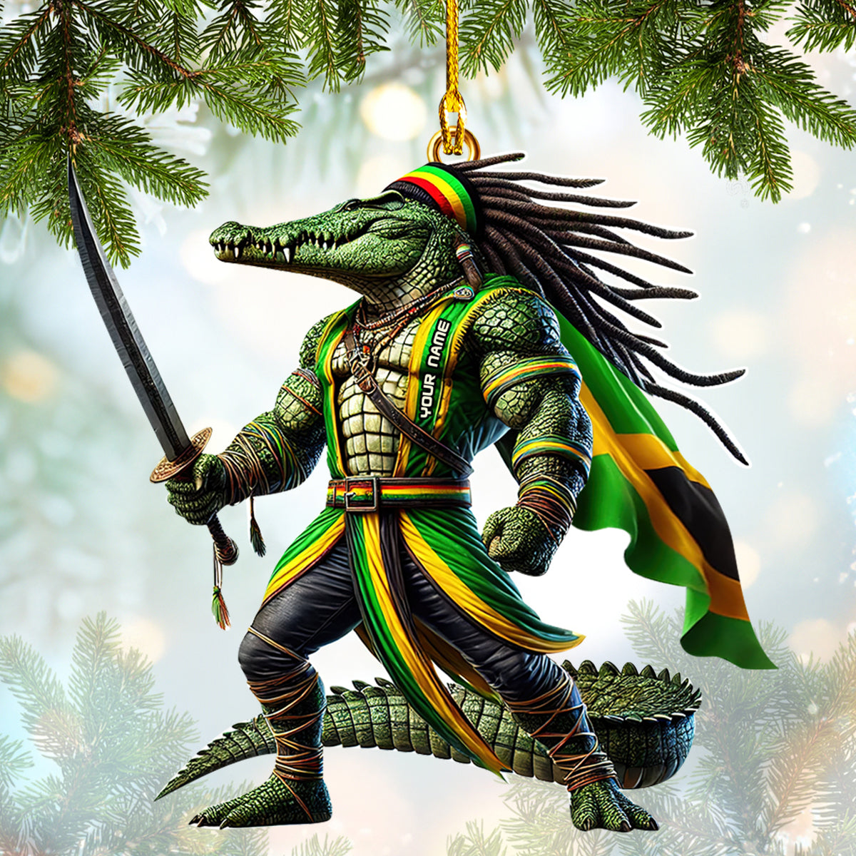 Personalized Jamaica Rasta Crocodile Ornament, Home Decor Gift For Jamaica Lovers