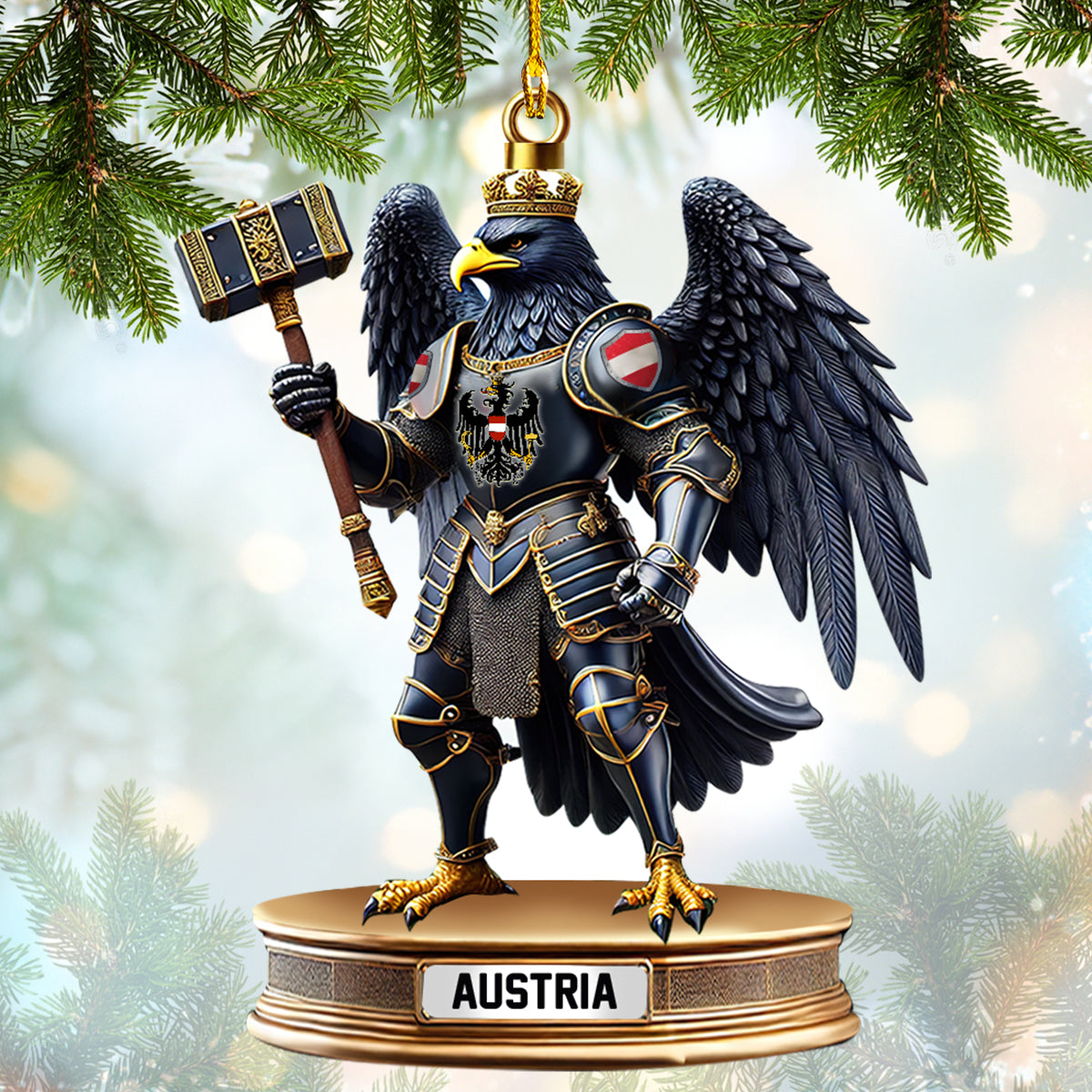 Custom Name Black Eagle Of Austria Ornament, Home Decor Gift For Austria Lovers