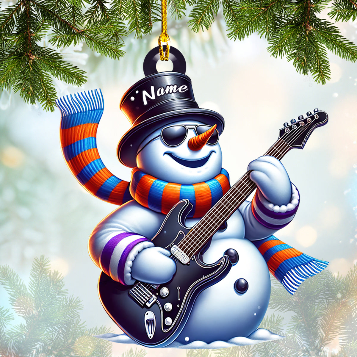 Custom Snowman Guitar Christmas Ornament – Personalized Holiday Decoration for Music Lovers