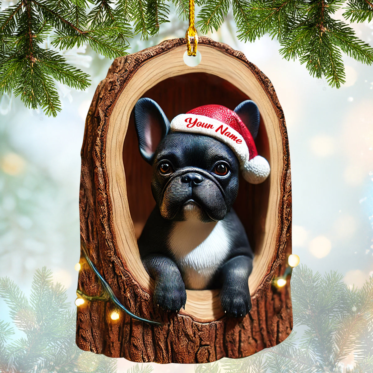 Christmas Ornament French Bulldog In Small Wooden House Custom Name, Perfect Home Decor Gift For Dog Lovers