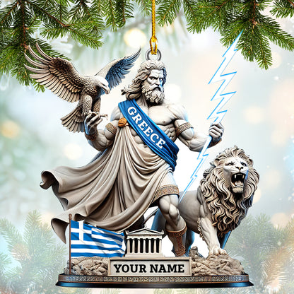 Custom Name Greek God Zeus With Lion And Eagle Ornament, Home Decor Gift For Greece Lovers