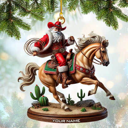 Cowboy Santa on Horseback Ornament Custom Name Home Decor Gift For Cowboy Lovers