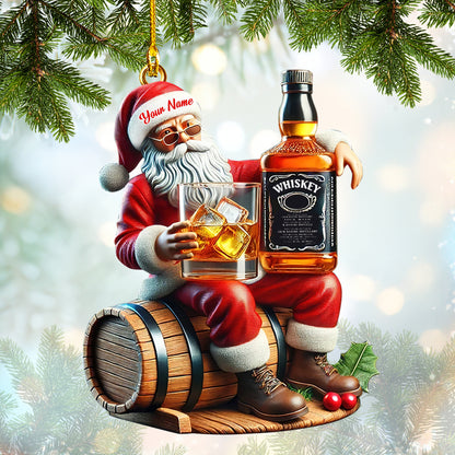 Santa Claus Whiskey Barrel Ornament - Fun Christmas Decoration for Whiskey Lovers