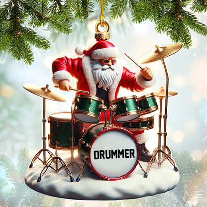 Santa Claus Drummer Christmas Ornament – Festive Holiday Decoration for Music Lovers