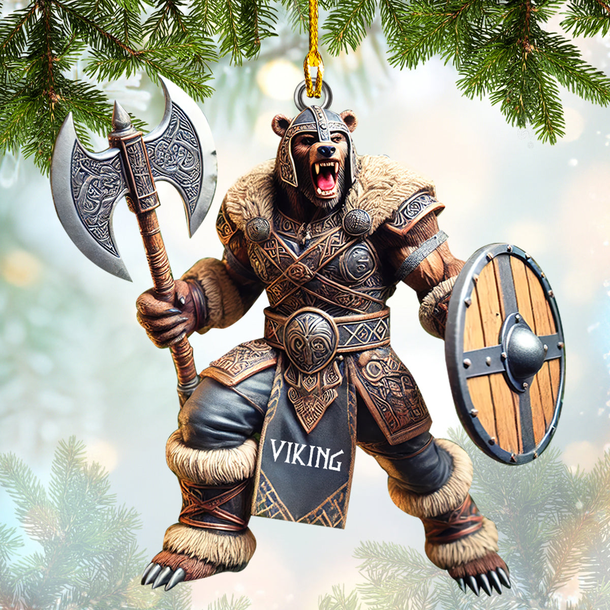 Custom Viking Bear Warrior Ornament, Home Decor Gift For Beer Lovers