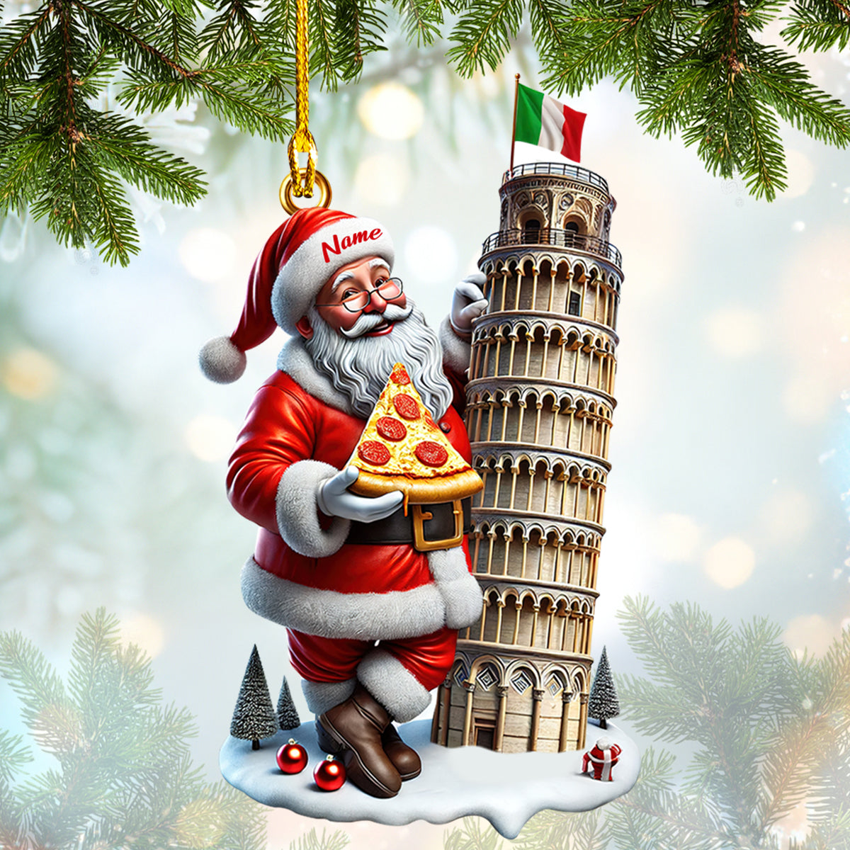 Santa Leaning Tower of Pisa Pizza Ornament - Italian Christmas Decoration for Pizza Lovers