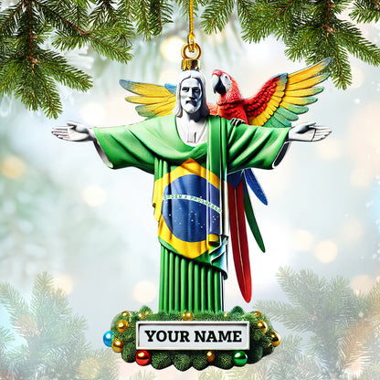 Custom Brazil Ornament Christ The Redeemer With Flag And Parrot Home Decor Gift For Brazil Lovers