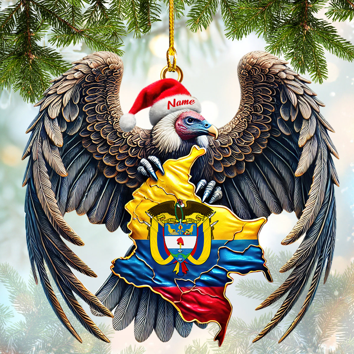 Custom Vulture Ornament with Colombian Flag & Map - Personalized Christmas Decoration