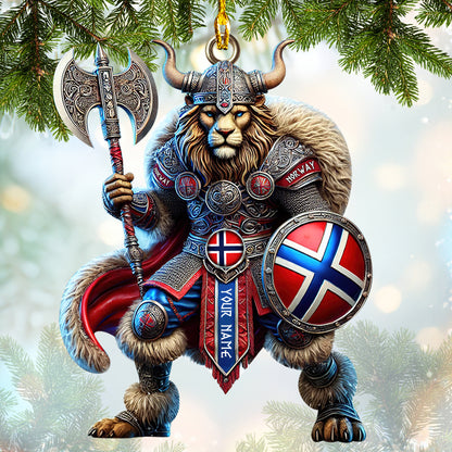 Viking Lion Guardian Ornament Embodying the Spirit of Nordic Warriors Custom Name Christmas Home Decor Gift For Norway Lovers