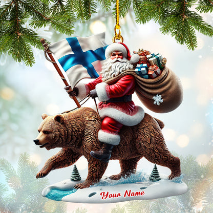 Finnish Santa Riding Bear Custom Name Christmas Ornament Home Decor Gift For Finland Lovers