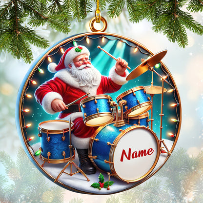 Personalized Drummer Santa Christmas Ornament - Custom Name Holiday Décor Gift