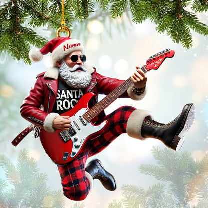 Personalized Rockstar Santa Christmas Ornament – Custom Holiday Decoration for Music Lovers