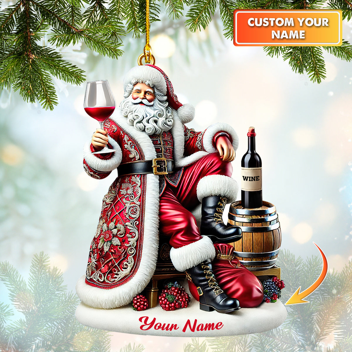 Wine Lover Santa Ornament, Home Decor Gift For Wine Lovers