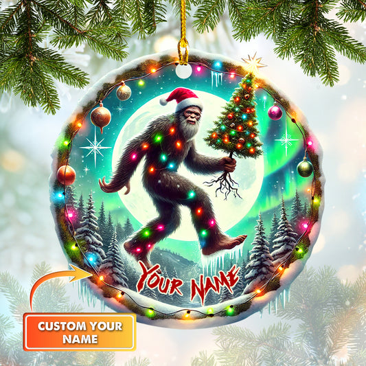 Ornament Custom Name The Big Foot With Christmas Tree, Home Decor Christmas Gift