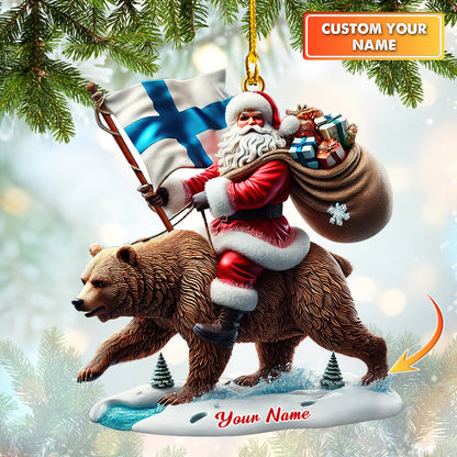 Finnish Santa Riding Bear Custom Name Christmas Ornament Home Decor Gift For Finland Lovers