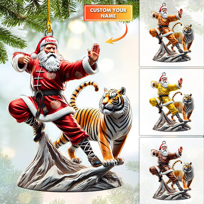 Personalized Santa Kung Fu Ornament with Tiger – Custom Martial Arts Holiday Decoration