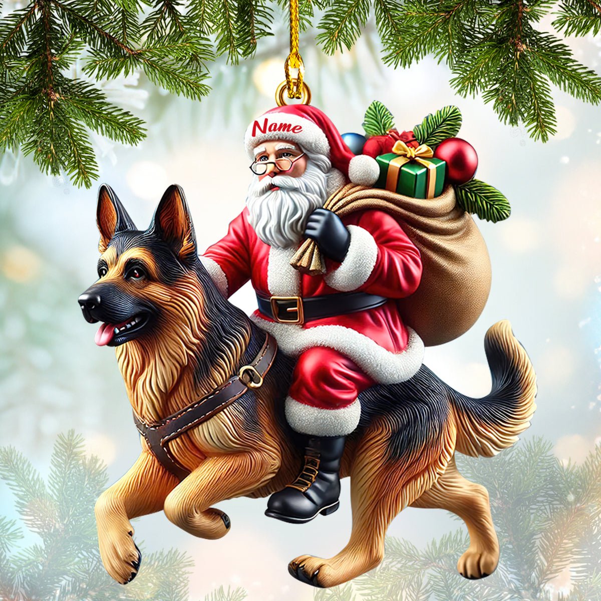 Custom Santa Riding German Shepherd Ornament - Personalized Christmas Decoration for Dog Lovers