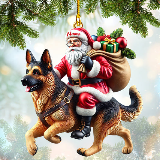 Custom Santa Riding German Shepherd Ornament - Personalized Christmas Decoration for Dog Lovers