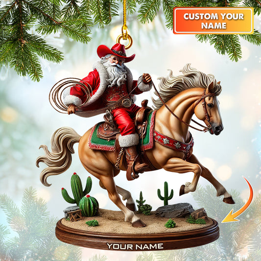 Cowboy Santa on Horseback Ornament Custom Name Home Decor Gift For Cowboy Lovers