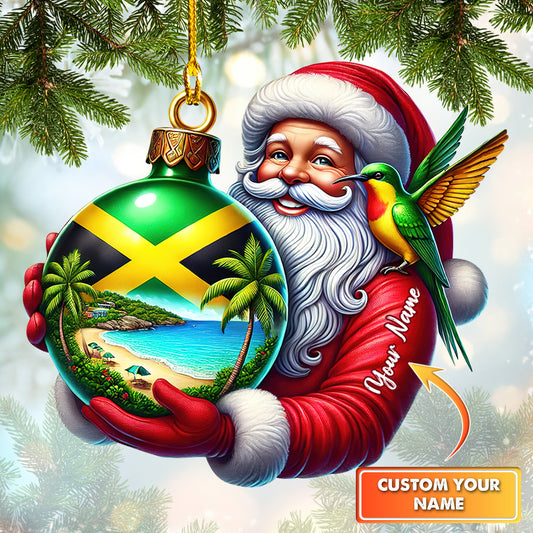 Ornament Custom Name Santa Claus With Jamaican Decorative Ball, Home Decor Christmas Gift For Jamaica Lovers