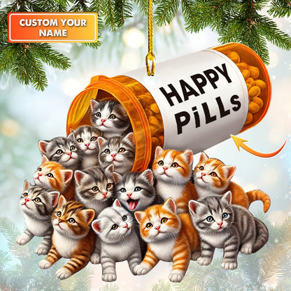 Custom Cat Ornament Happy Pills Personalized Holiday Gift For Cat Lovers