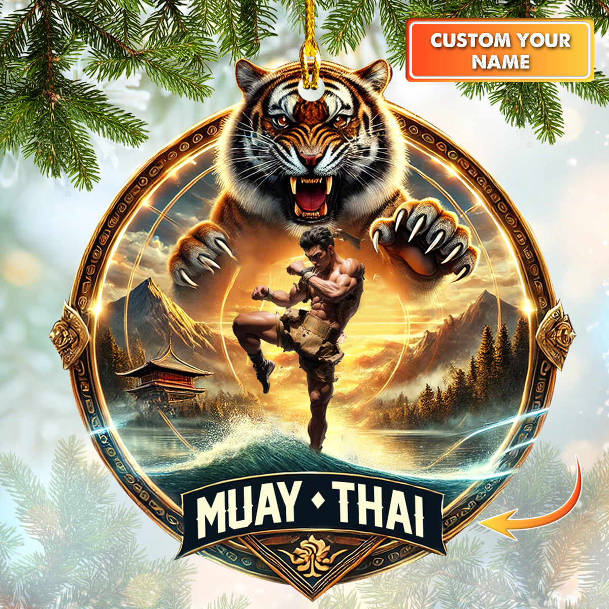 Custom Name Muay Thai Fighter With Tiger Ornament, Home Decor Gift For Muay Thai Lovers