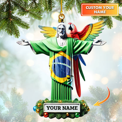 Custom Brazil Ornament Christ The Redeemer With Flag And Parrot Home Decor Gift For Brazil Lovers