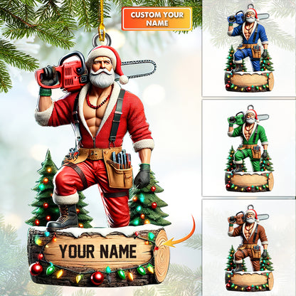 Personalized Lumberjack Santa Christmas Ornament - Custom Name Holiday Decoration