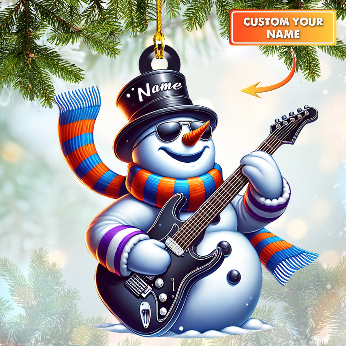 Custom Snowman Guitar Christmas Ornament – Personalized Holiday Decoration for Music Lovers