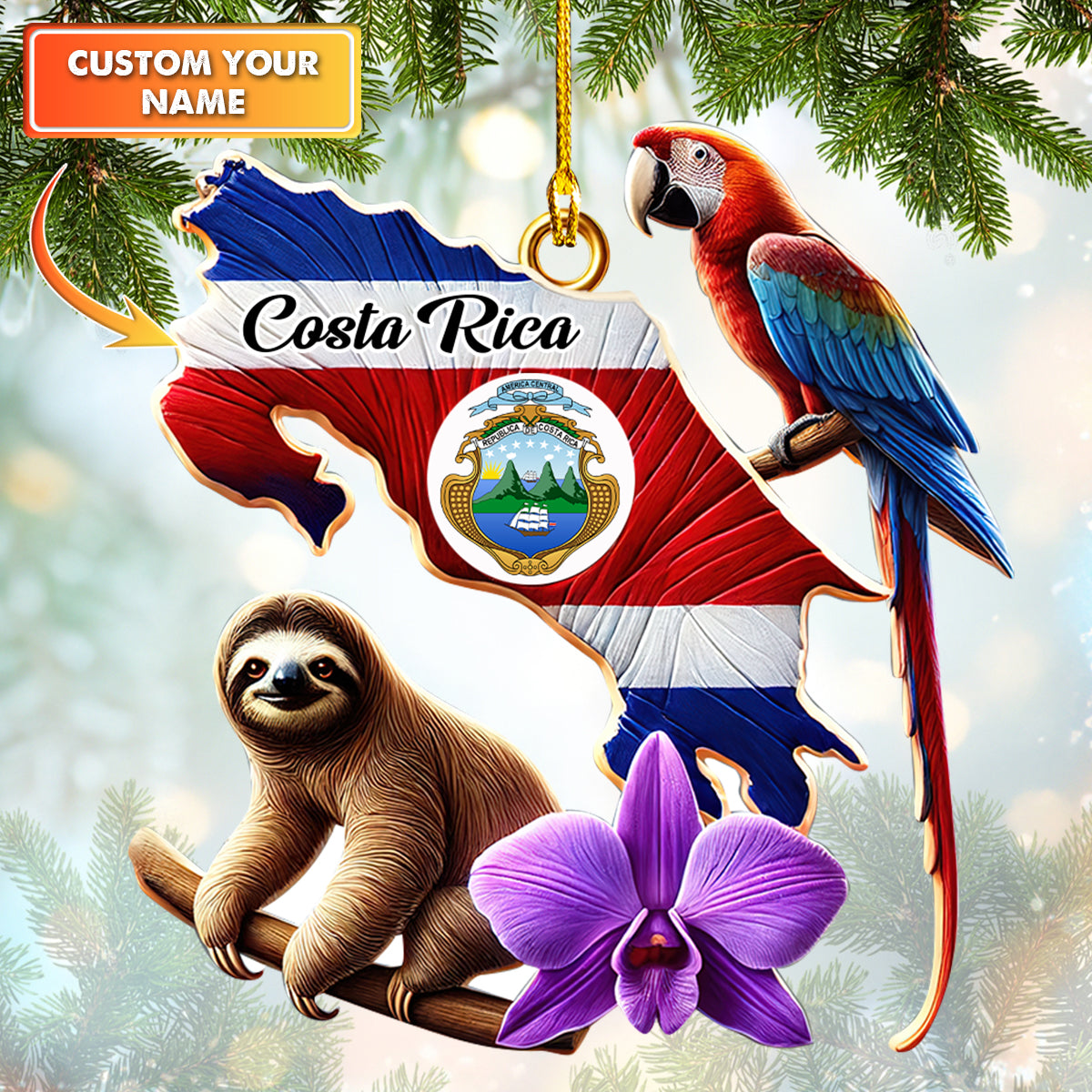 Custom Name Map Of Costa Rica Ornament, Home Decor Gift For Costa Rica Lovers