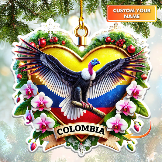 Pride Colombia Heart Custom Name Ornament, Home Decor Gift For Colombia Lovers