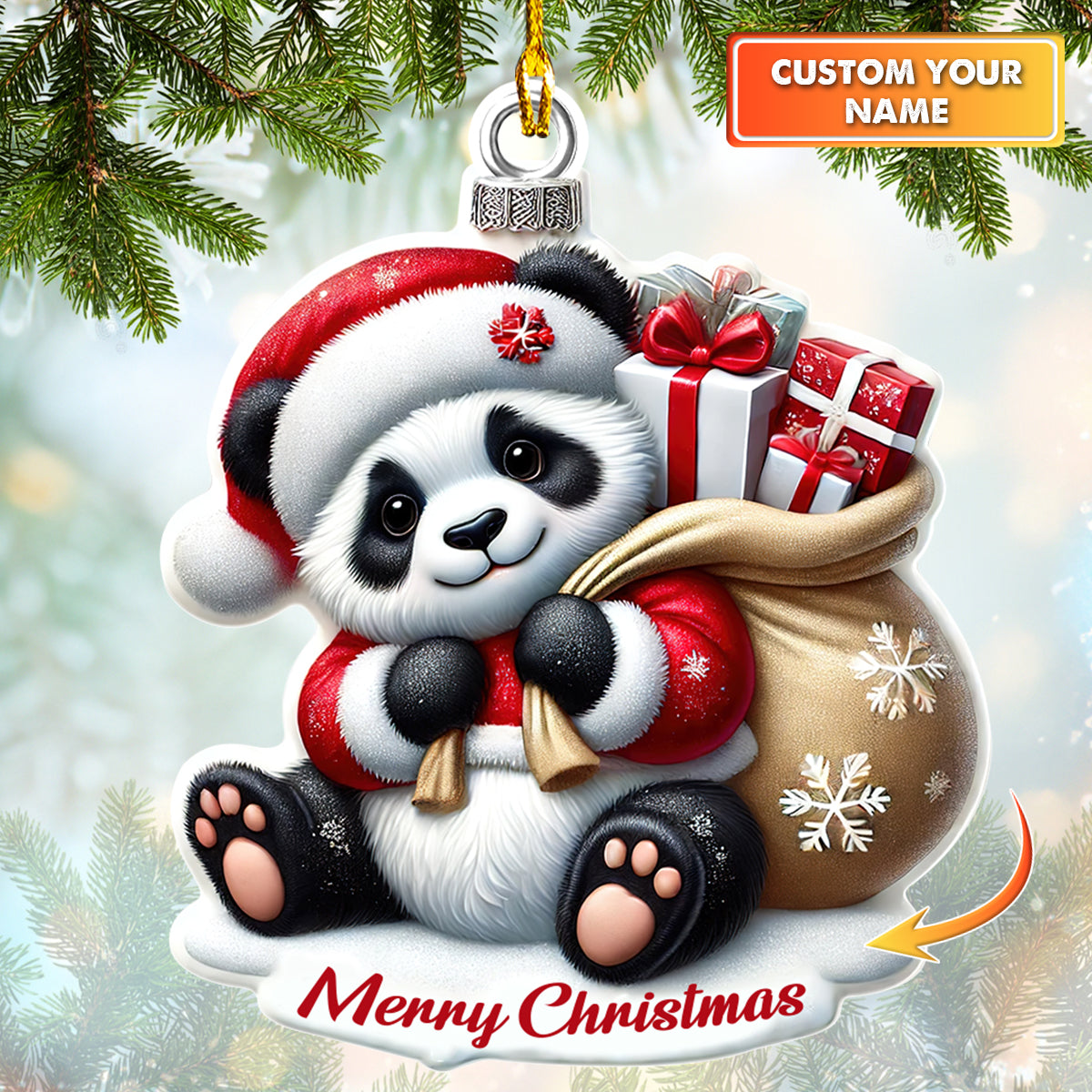 Custom Name Ornament Merry Christmas Panda Home Decor Christmas Gift For Panda Lovers