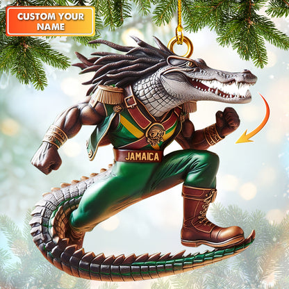 Custom Name Crocodile Warrior Of Jamaica Ornament, Home Decor Gift For Jamaica Lovers