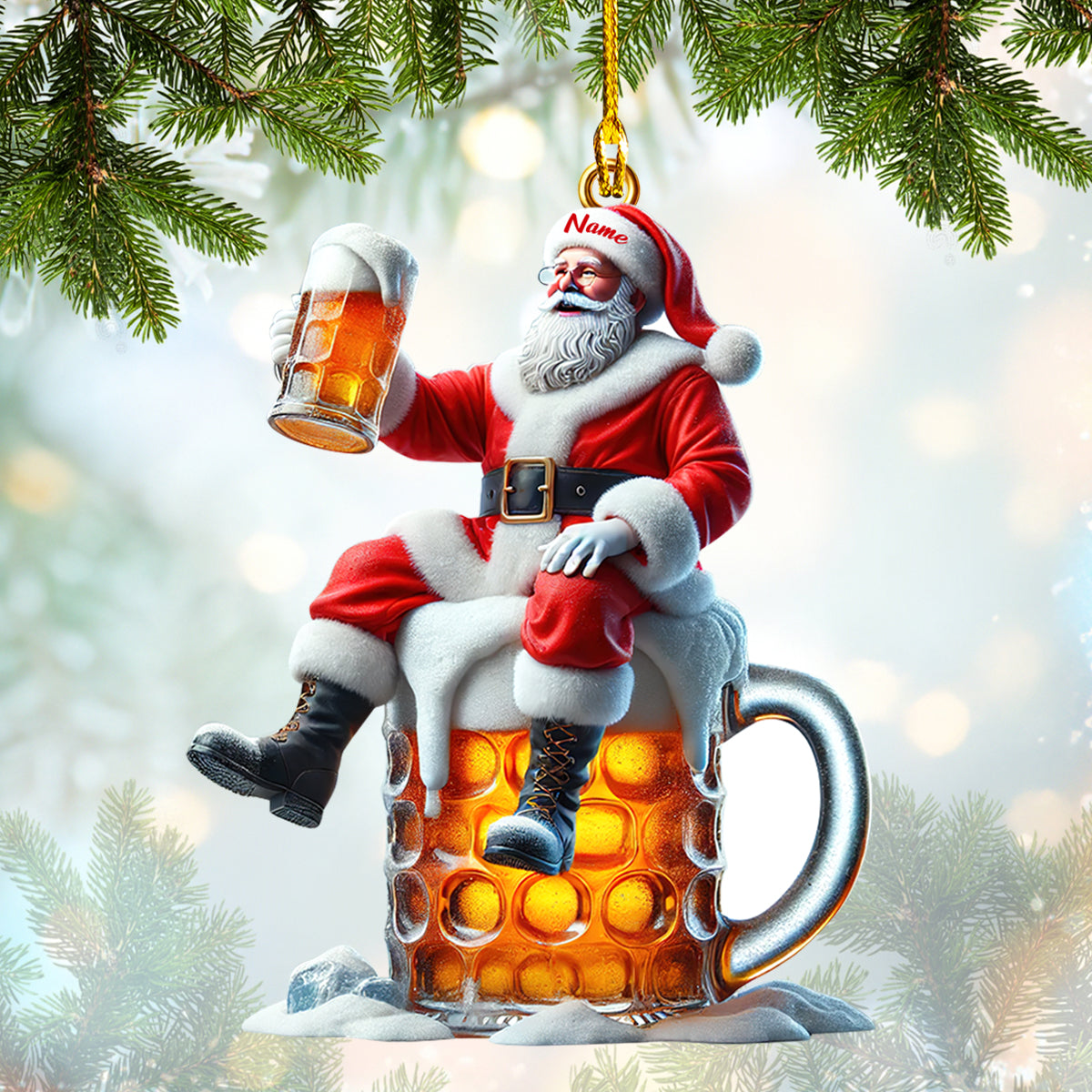 Santa Beer Mug Christmas Ornament - Festive Cheers for Beer Lovers