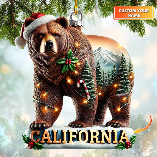 Christmas Personalized California Bear Ornament Custom Name Christmas Home Decor Gift For California Lovers