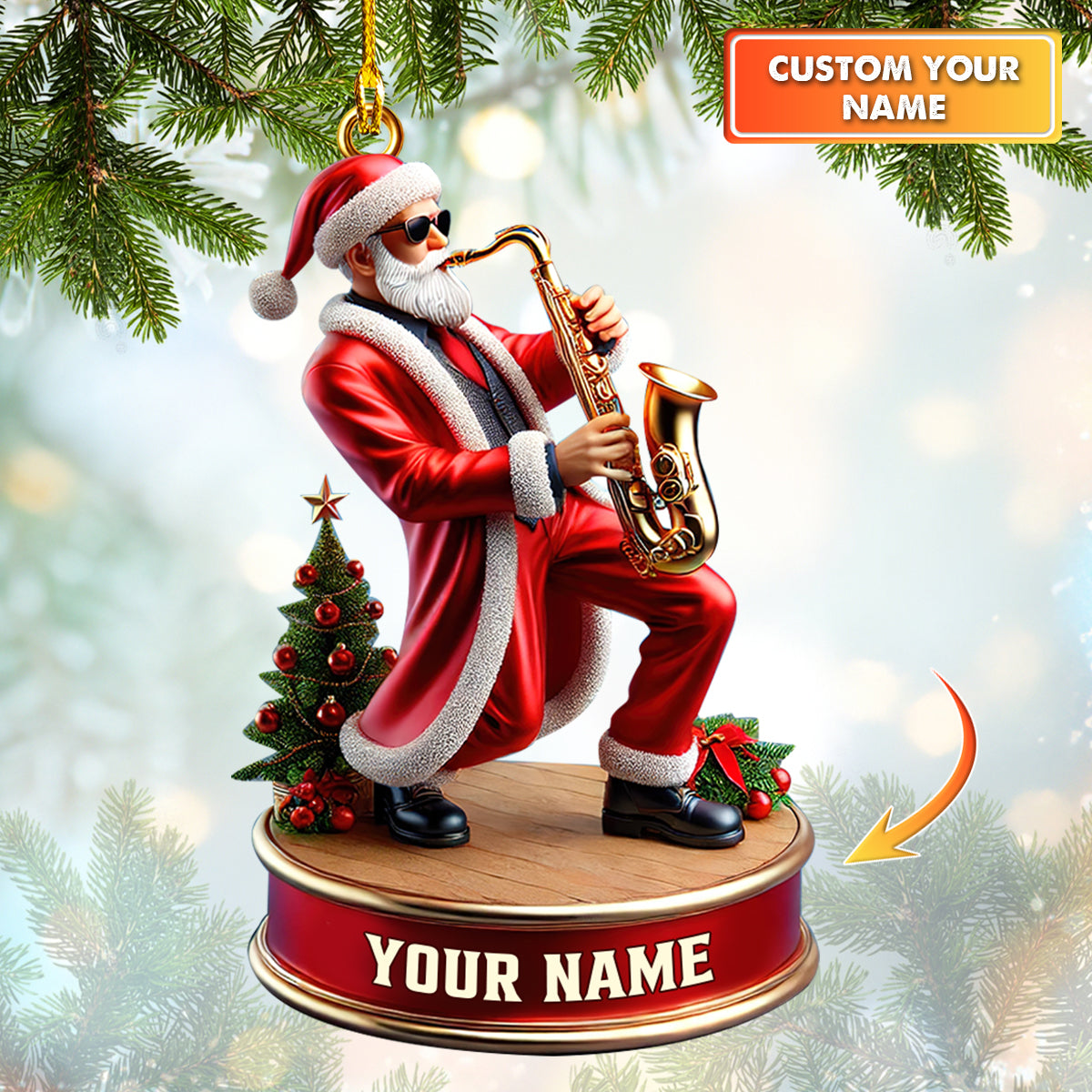 Custom Name Saxophone Santa Ornament - Unique Personalized Christmas Decoration