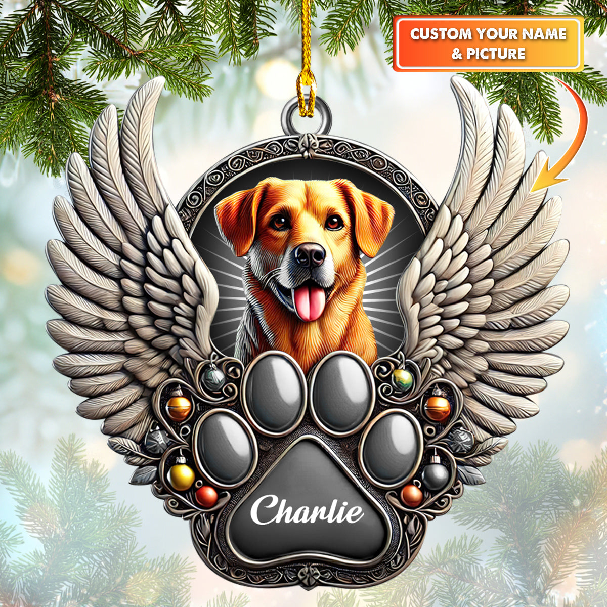 Personalized Dog Memorial Ornament with Angel Wings – Custom Pet Loss Gift for Dog Lovers