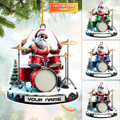 Personalized Drummer Santa Ornament - Custom Name Christmas Decoration