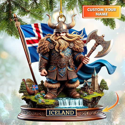 Custom Name Iceland Viking Warrior Ornament, Home Decor Gift For Iceland Lovers