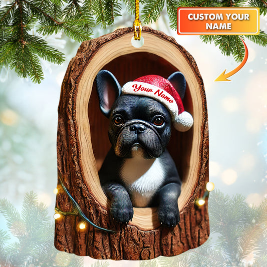 Christmas Ornament French Bulldog In Small Wooden House Custom Name, Perfect Home Decor Gift For Dog Lovers