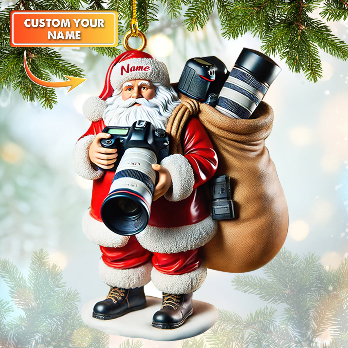 Custom Santa Claus Photography Ornament – Personalized Christmas Gift for Photographers