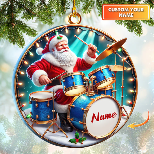 Personalized Drummer Santa Christmas Ornament - Custom Name Holiday Décor Gift