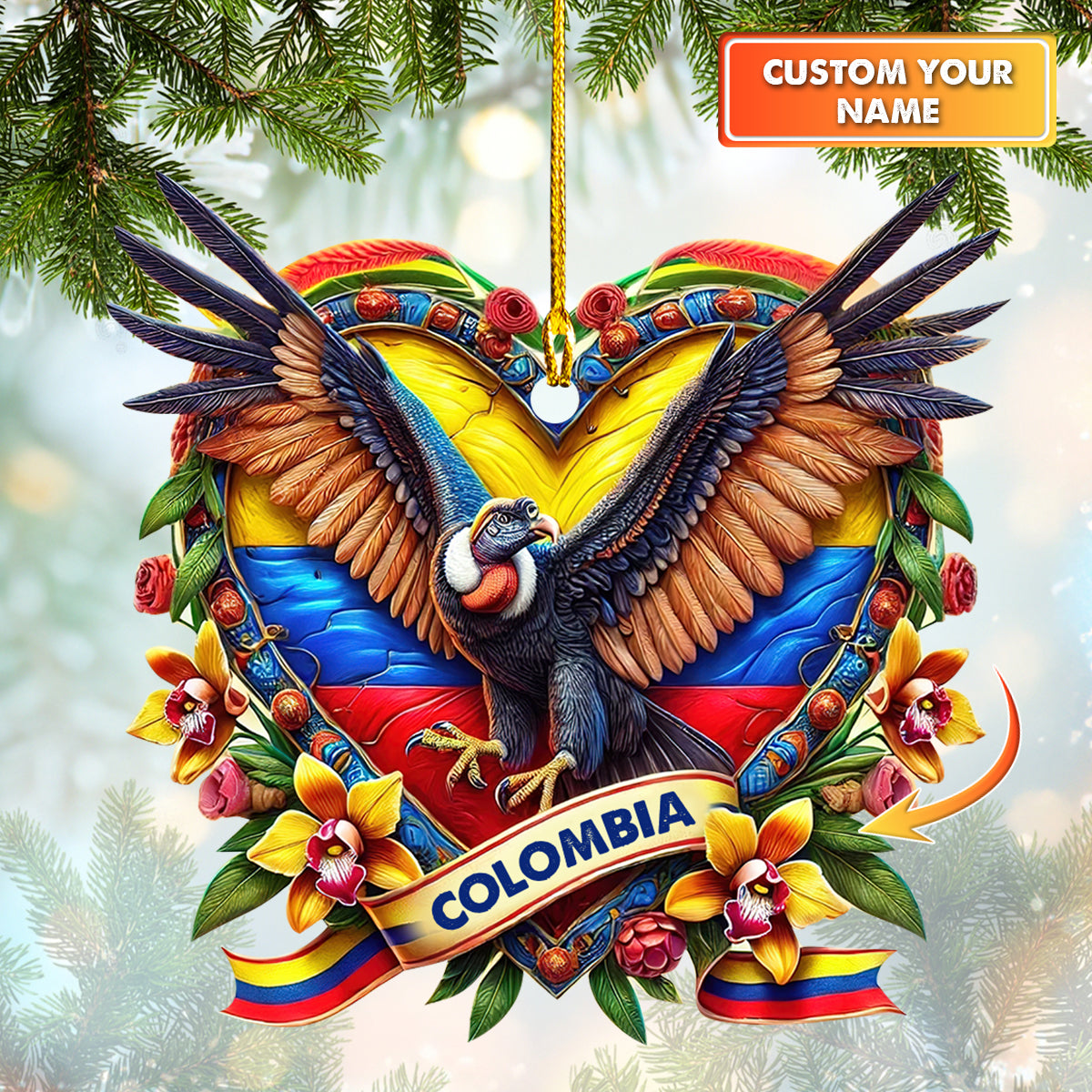 Personalized Pride Colombia Heart Ornament Custom Name Decor Gift For Colombia Lovers