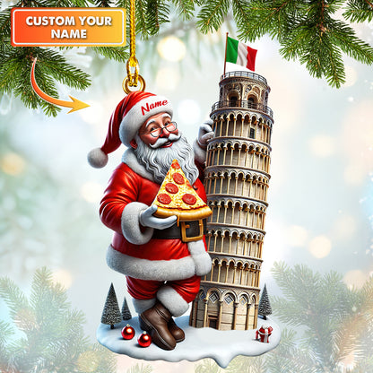 Santa Leaning Tower of Pisa Pizza Ornament - Italian Christmas Decoration for Pizza Lovers