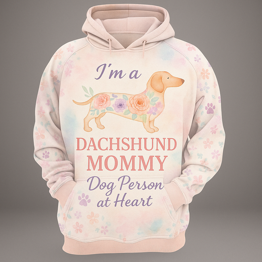 Pastel Floral Dachshund Mommy Hoodie - Soft Watercolor Dog Mom Sweatshirt
