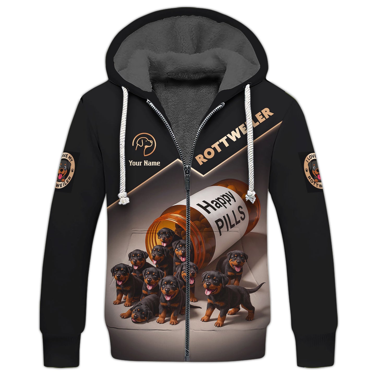 Personalized Rottweiler Puppies Happy Pills AOP T-Shirt