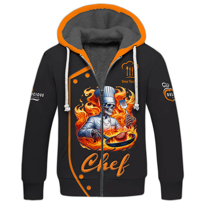 Chef Cooking Custom T-Shirts Skull Chef With Fire 3D Shirt